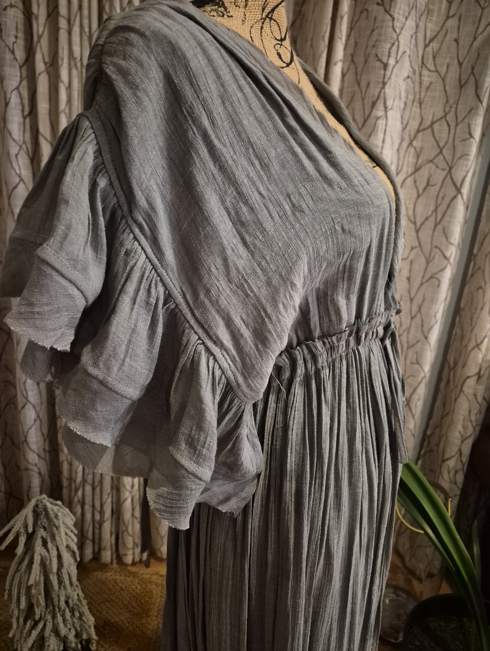 Boho Ruffle Sleeve Maxi Dress - Gray/Blue - Picture 3 of 8